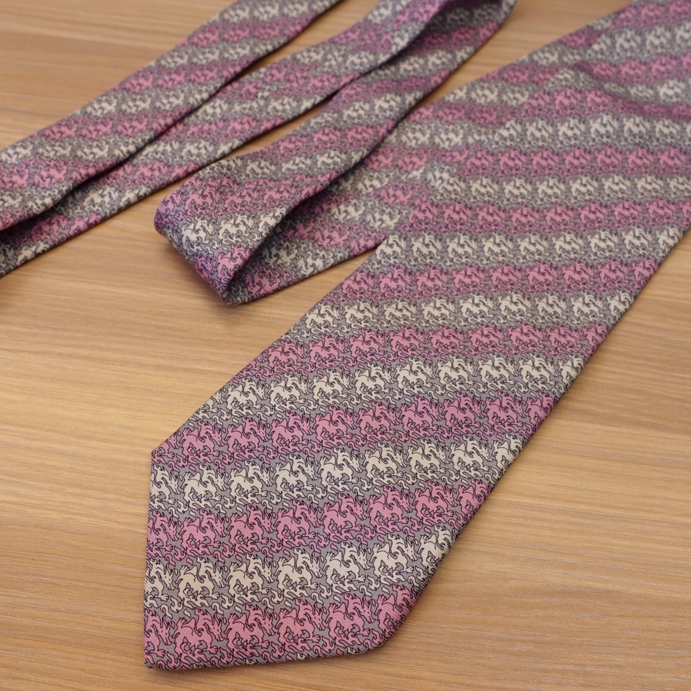 DUNHILL London Neck Tie Men Pink Dragon Stripe Mulberry Silk Italian Luxury $300